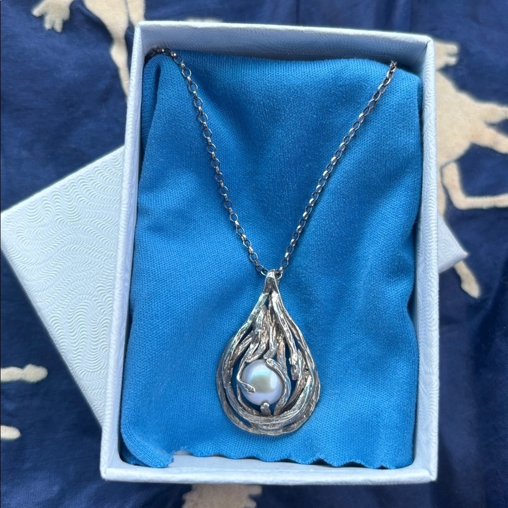Vintage Holy Land Sterling Silver Grey Freshwater Pearl Nest Necklace Israel